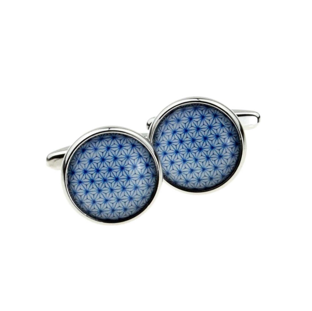 Repeating Floral Pattern Round Cufflinks Presented in a Personalised Box