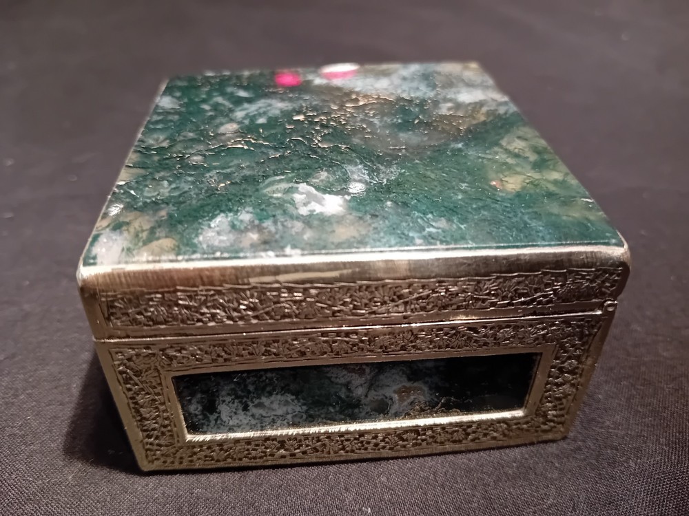 Fabulous Moss Agate & Silver Metal Box.