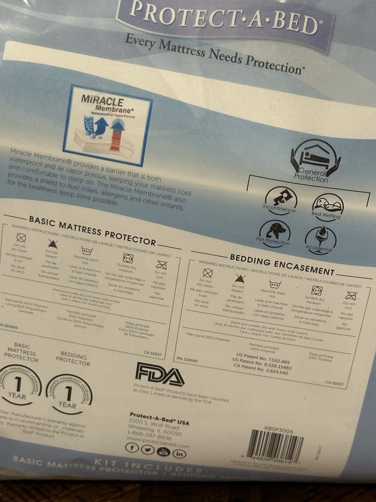 Protect-A-Bed BASIC Starter Kit Queen Mattress Protector & Encasement Set – New