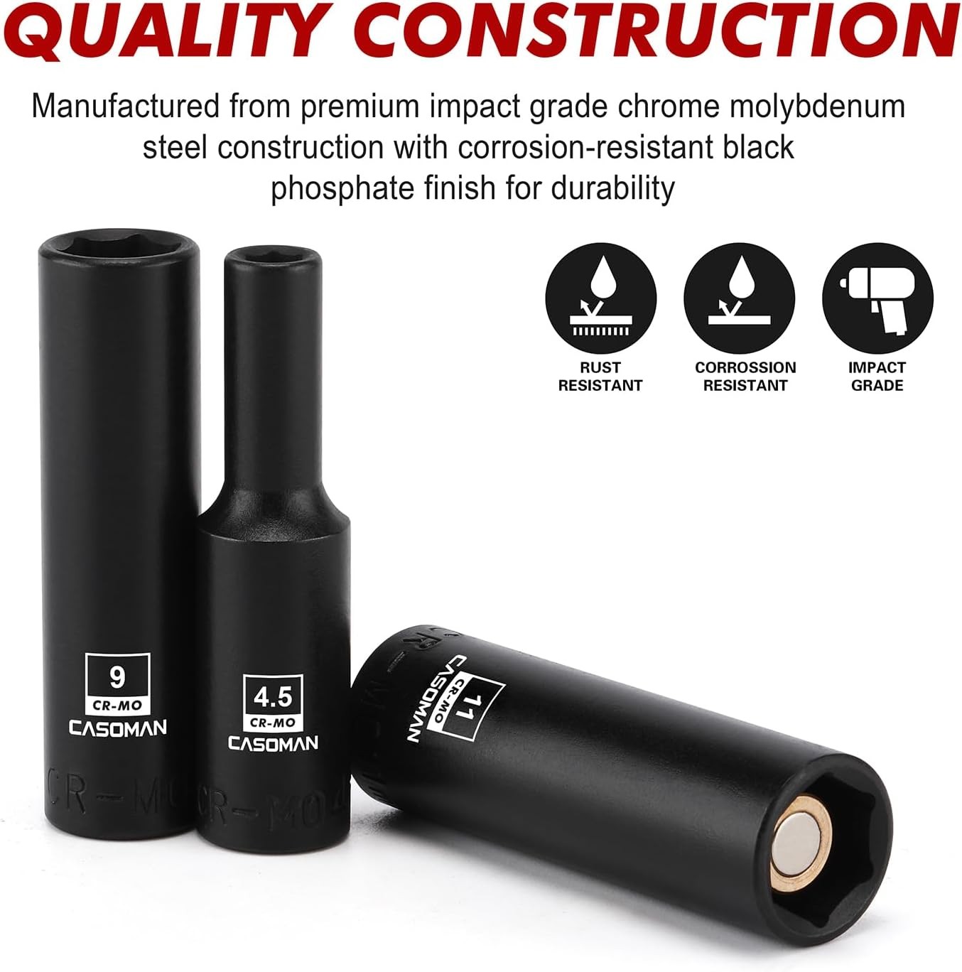 14PCS 1/4"Drive Magnetic Impact Socket Set, Deep, 6-Point, Metric