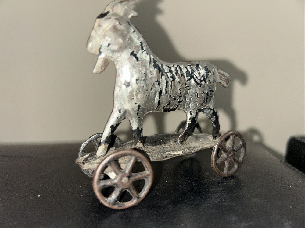 RARE 1884 Tin Goat Pull Toy on Platform Cart