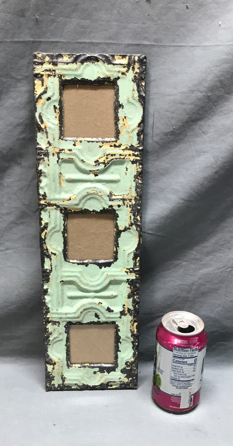 VTG 5x17 Multi Triple 3" Photo Tin Ceiling Metal Picture Frame Old 1847-25B