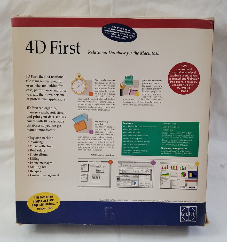 Vintage 1994 ACI 4D First Relational Database Software for Macintosh