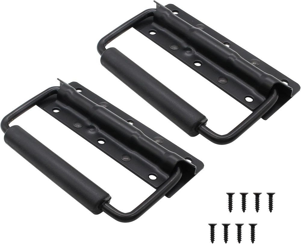 Spring Loaded Folding Handle 4.9" Heavy Duty Rubber Grip for Boxes