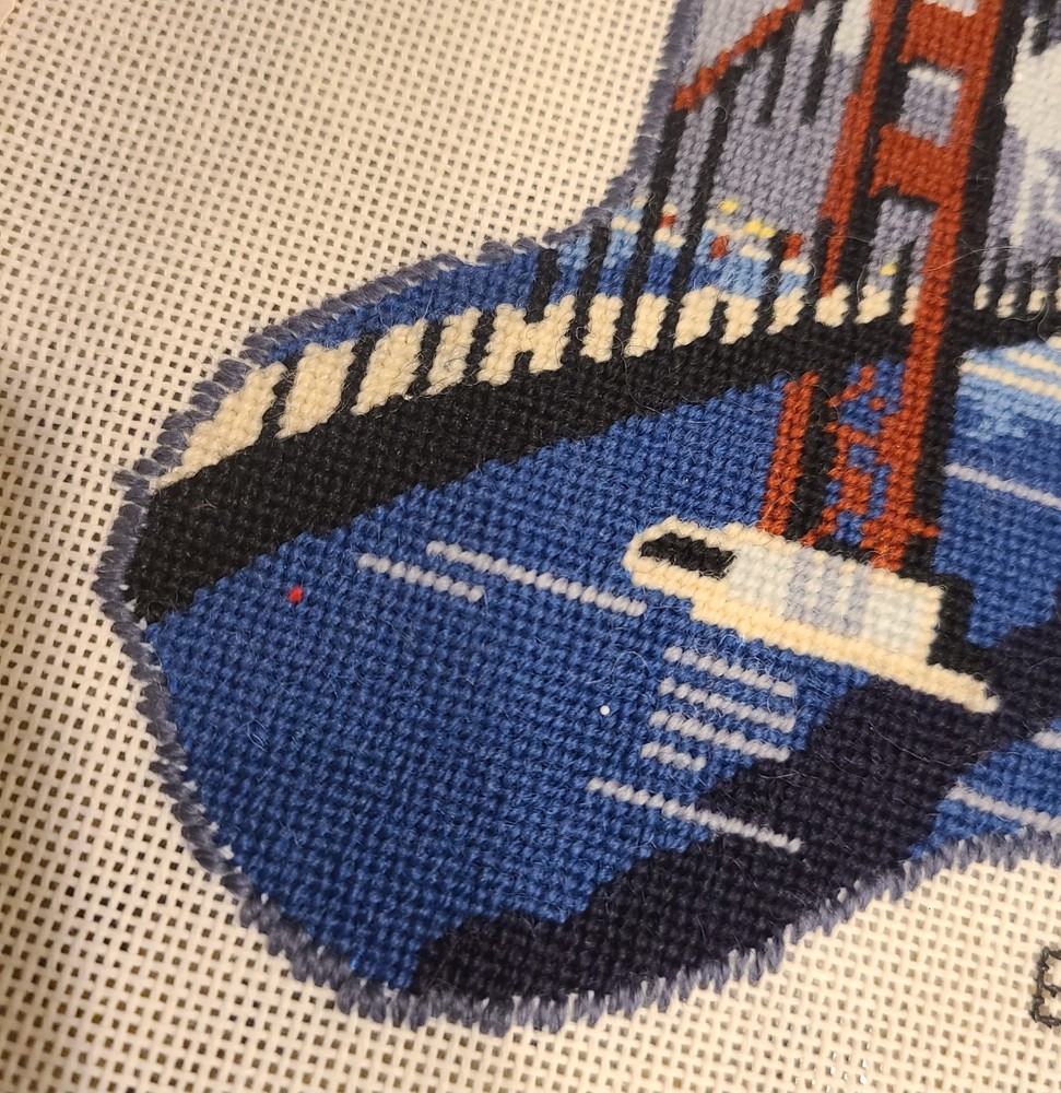 Vintage Golden Gate Bridge Needlepoint Stocking Shape