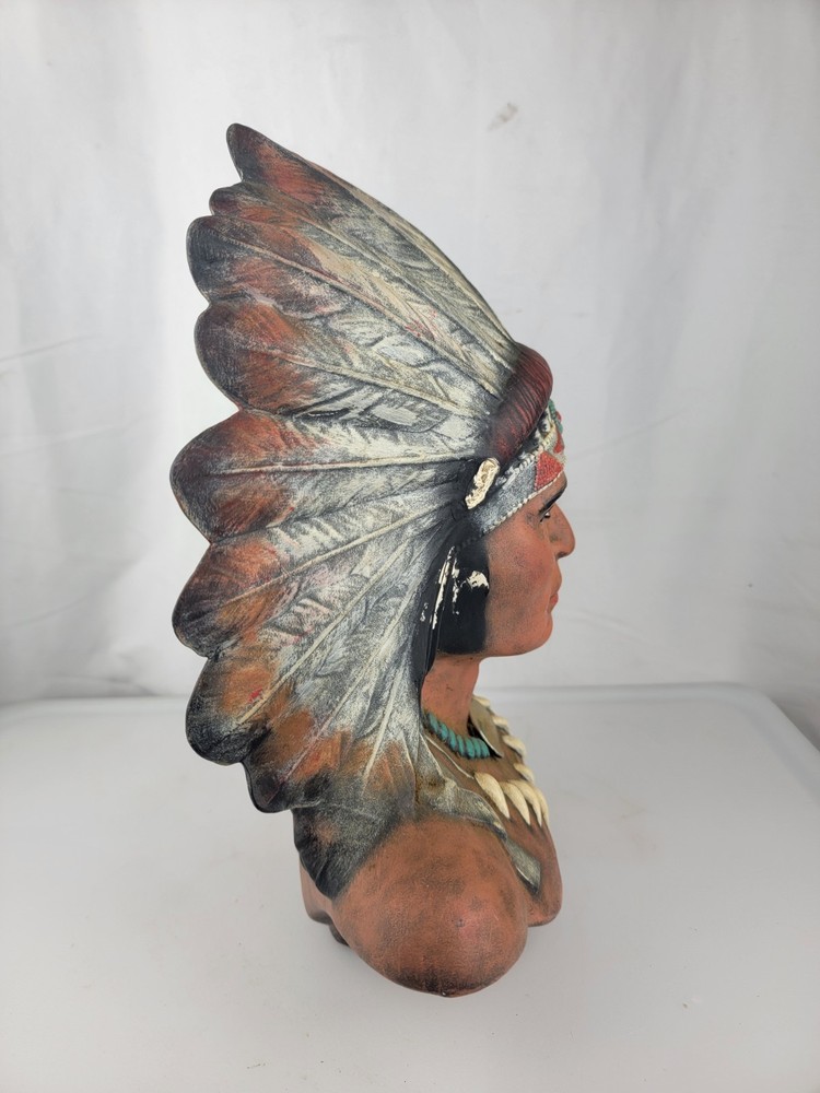 12" Native American Chief Warrior Head Bust Ceramic