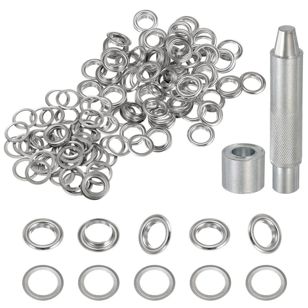 80Set Grommets Eyelets Kit 14mm Copper Eyelets with Setting Tool Silver
