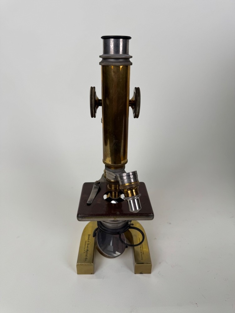 Antique Bausch & Lomb Brass Microscope with Case & Lenses