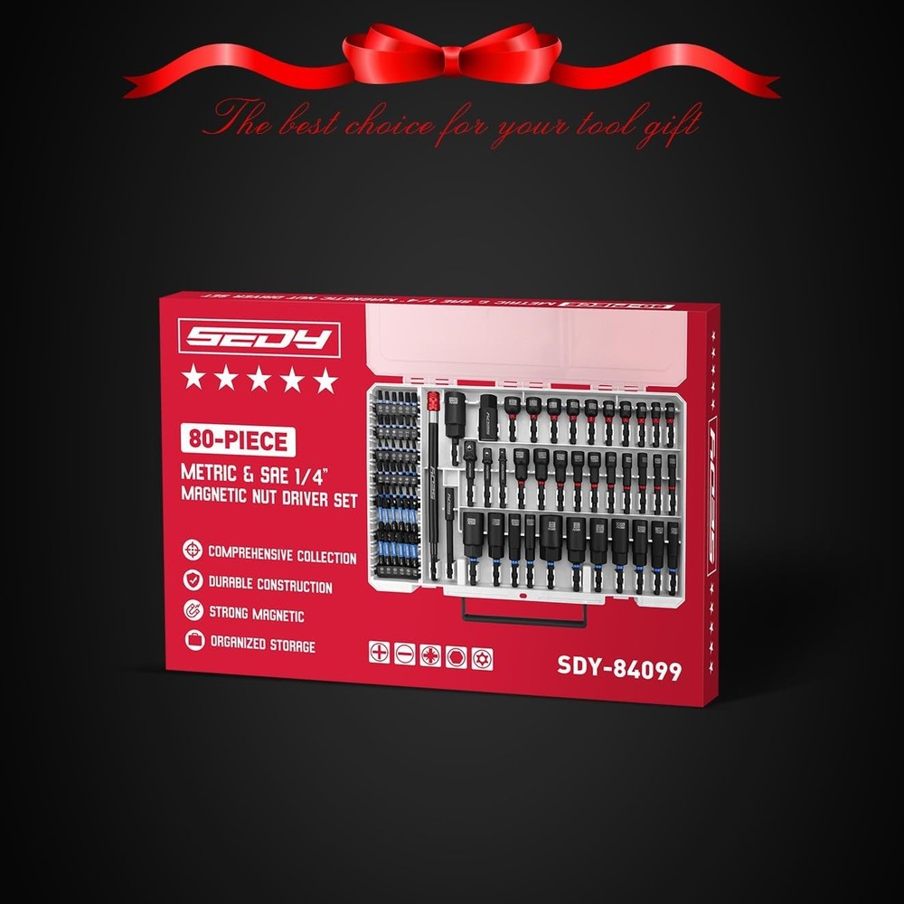 80-Piece Premium Magnetic Impact Nut Driver Set Metric & SAE with Socket Adapter