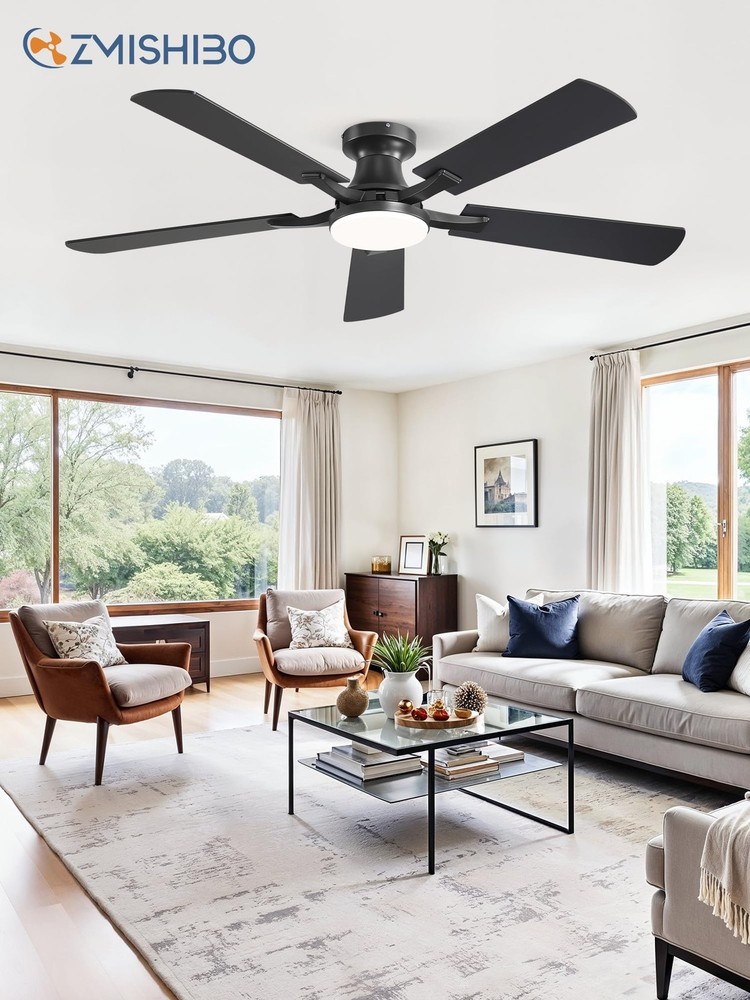 52 Inch Ceiling Fan with Light, App&Remote Control, Flush Mount Low Profile, ...