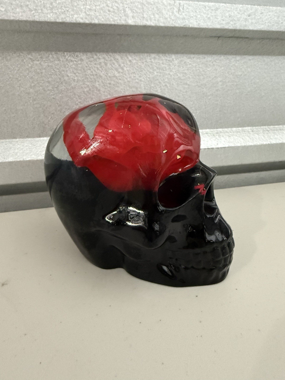 Black Red Crystal Skull Rose Statues Halloween Glass Skull Head 5”