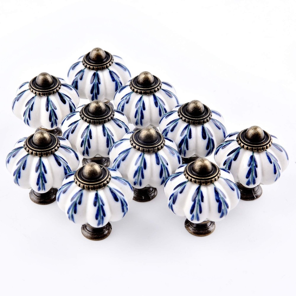 10Pcs Pumpkin Ceramic Drawer Knobs, Dresser Knobs Vintage Door Pull Handles R...