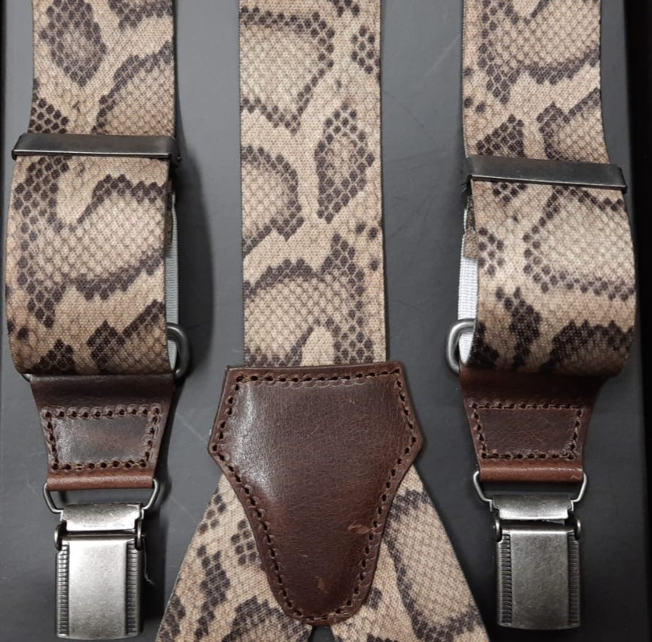 Beige/Brown Python Design Brace 36mm with Leather - 100% Made in Italy