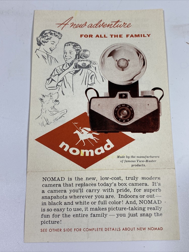 Vintage Nomad Camera Advertisement 1950s from Viewmaster Box 3x5”