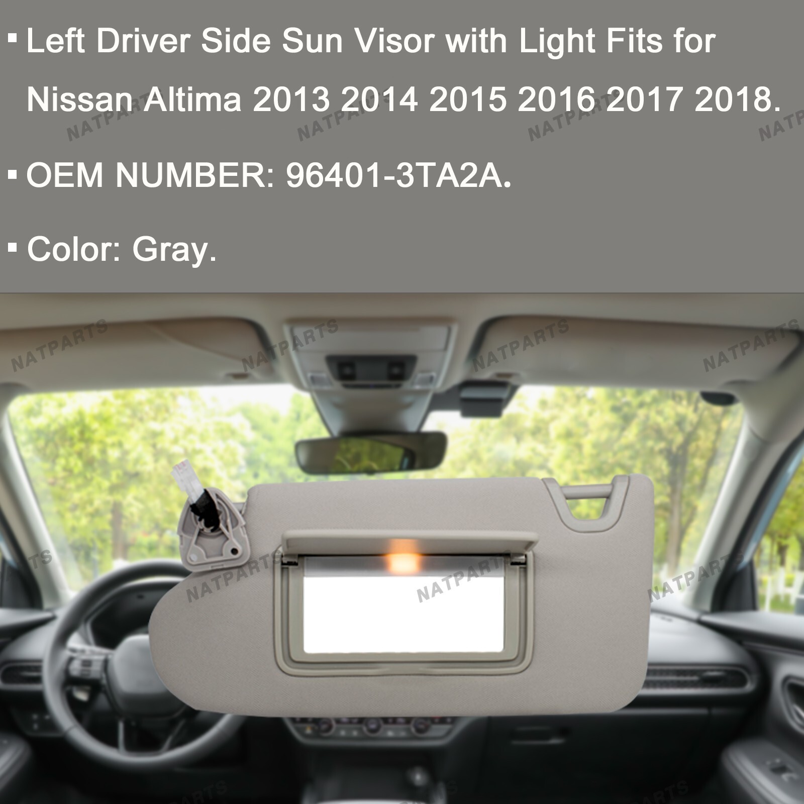 Left Driver Side Sun Visor W/ Lights fits for 2013-2018 Nissan Altima96401-3TA2A