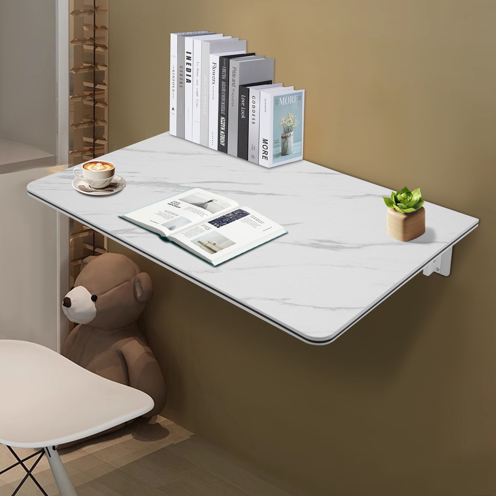 White Folding Wall Desk Foldable Study Writing Table Wall-mounted Storage Shelf