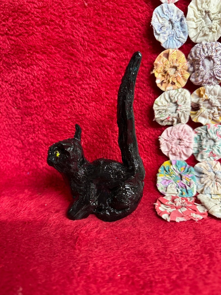 Handmade Pottery Black Cat Ring Holder