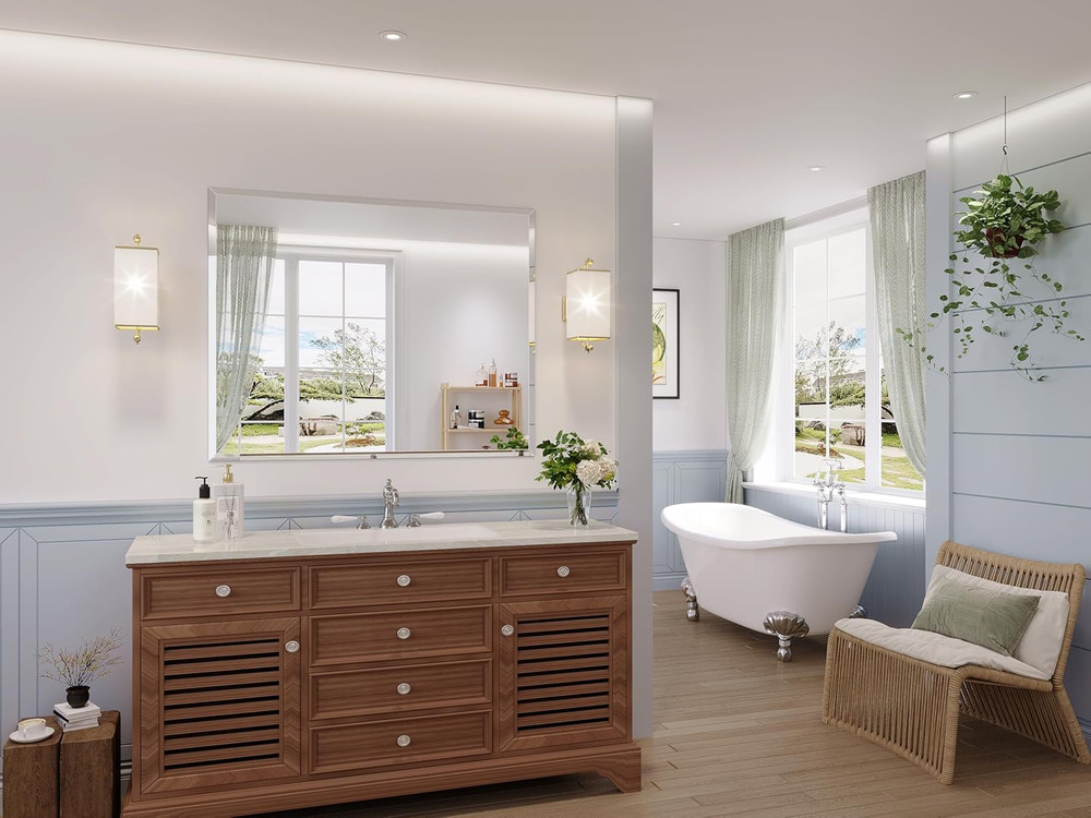Beveled Frameless Bathroom Mirror 40"x32" - Modern Rectangle Design, Versatile U