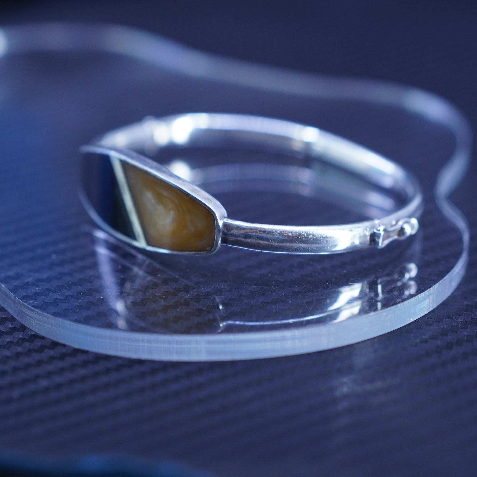 Mexican Sterling Silver 925 Hinged Bangle Bracelet 6.5 Black