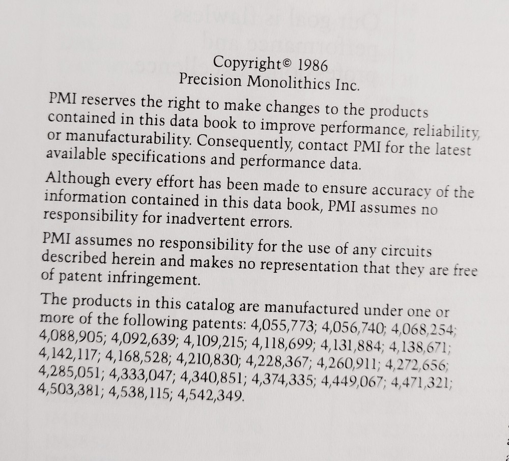 Linear and Conversion Products 1986-1987 PMI Precision Monolithics Data Book VTG