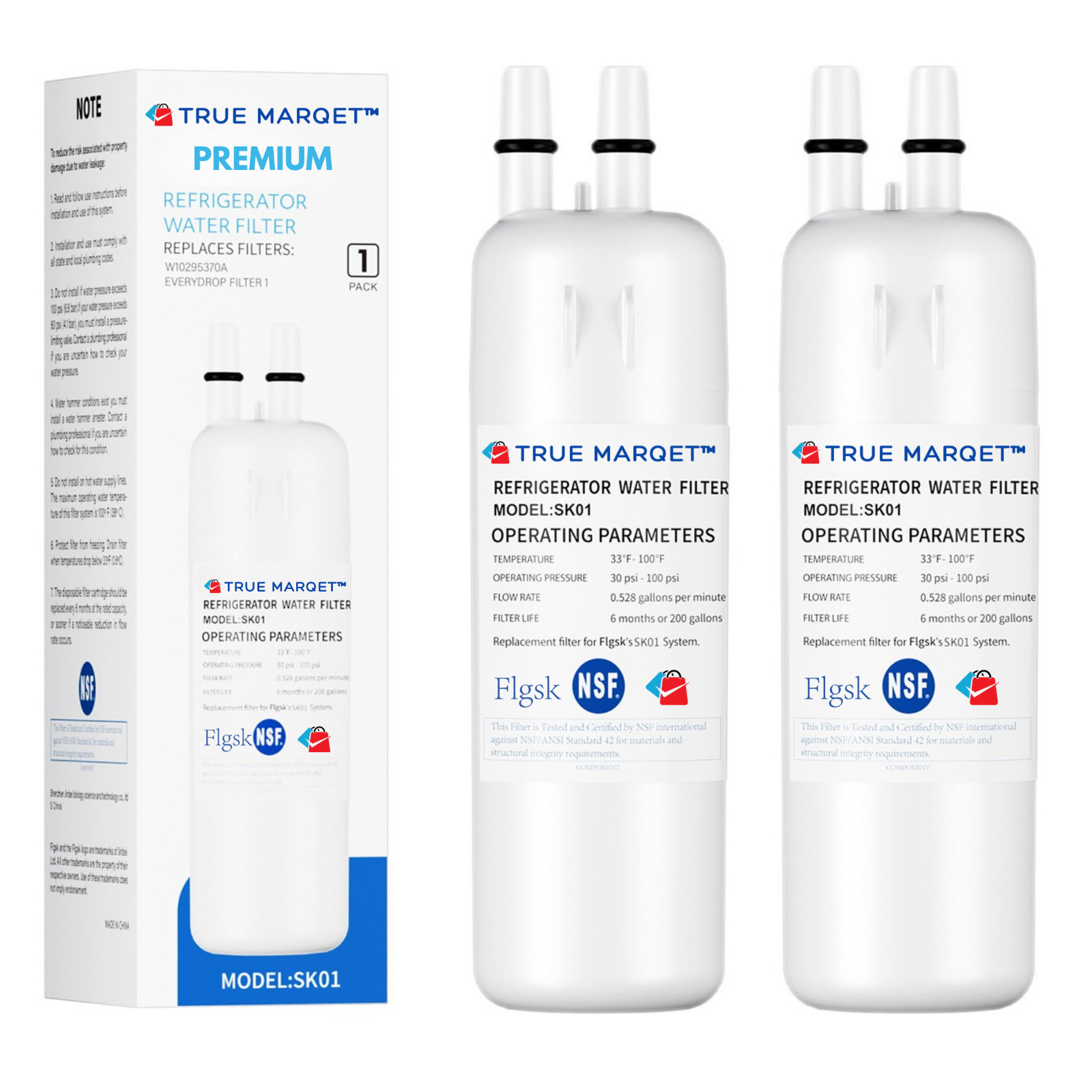 2 Pck Fridge Filter - EDR1RXD1, W10295370A, Filter 1, 46-9081, 46-9930, KAD1RXD1