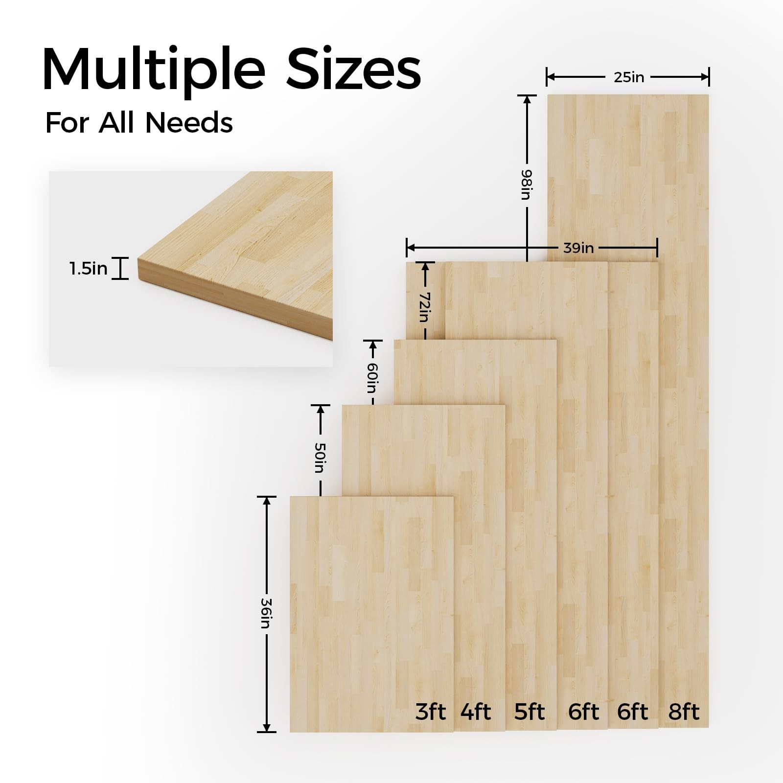 Butcher Block Countertop Table Top - Unfinished Solid Wood Countertop, Unfini...