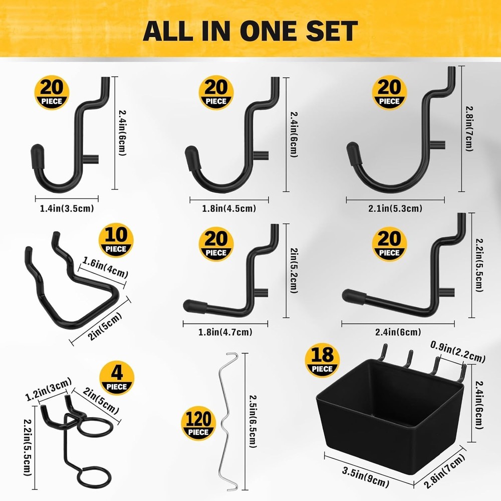 Professional 286-Piece Pegboard Hooks and Bins - 70 lbs Capacity, Wall-Mounted