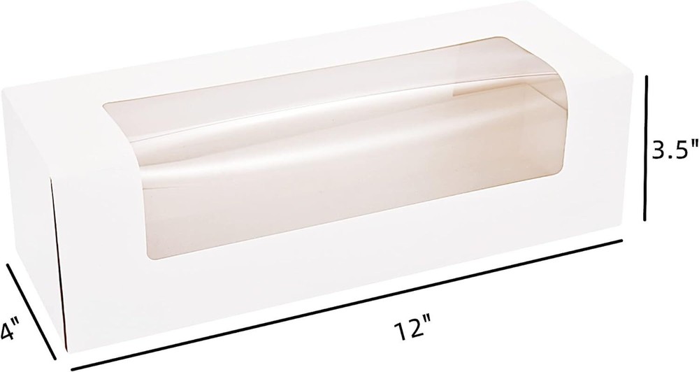 12" x 4" x 3.5" Roll Cake Boxes, Loaf Cookie White Bakery Boxes