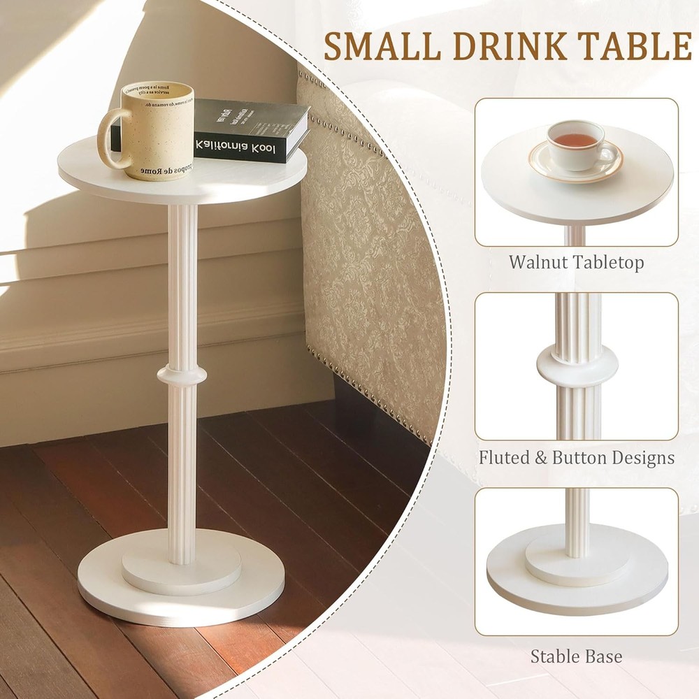 Drink Table Small Side Table Small Spaces Durable Round End Table W/ Fluted Wood