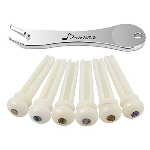 6PCS White Bone Acoustic Guitar Bridge Pins with Abalone Dot & Puller Tool