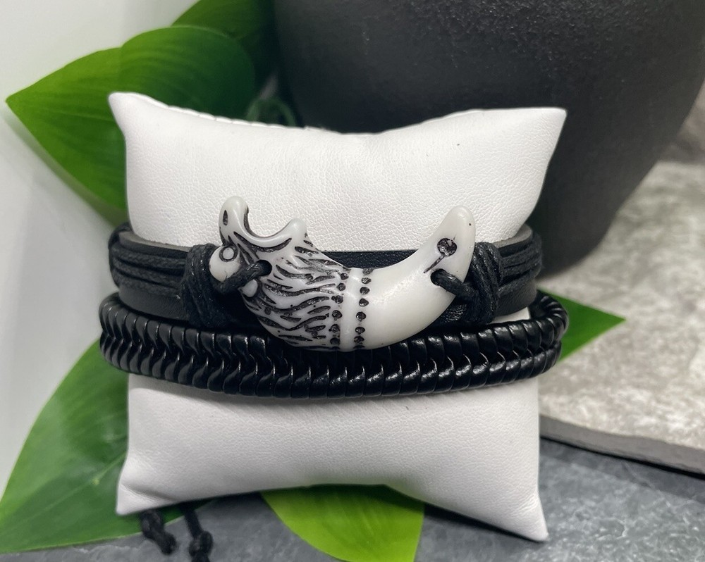 2 PC PU Leather Bracelet Stackable Adjustable Tie Free Ship B3295