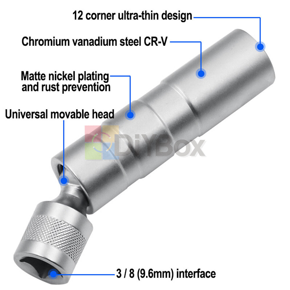 14&16mm 3/8" Drive Thin Walled Magnetic Spark Plug Socket Remover Installer Tool