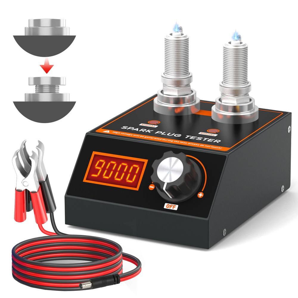 Spark Plug Tester 12V Gasoline Ignition Analyzer Adjustable Double Hole Detector