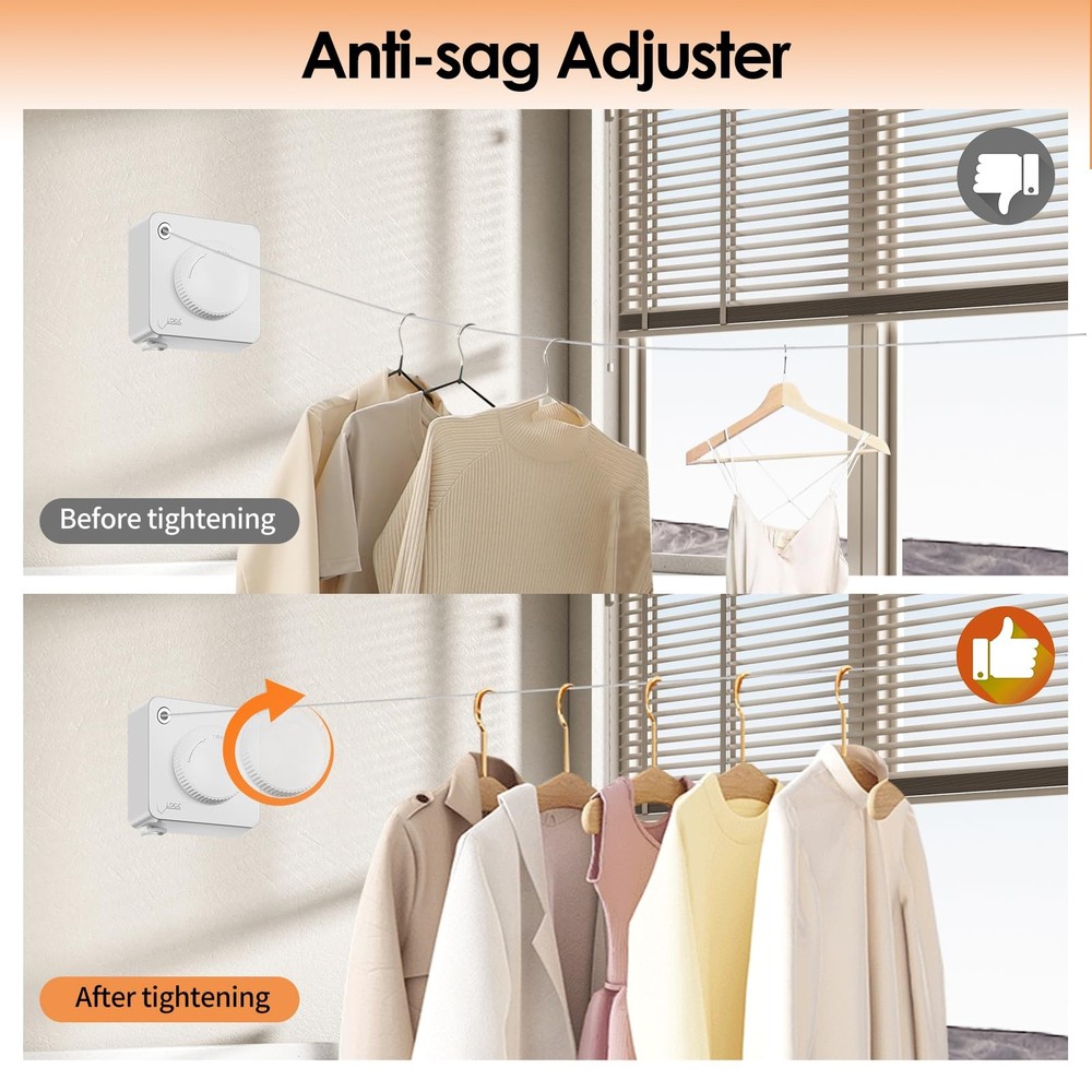Yejay Retractable Clothesline Indoor, Non-Sagging Clothes Line Square, White