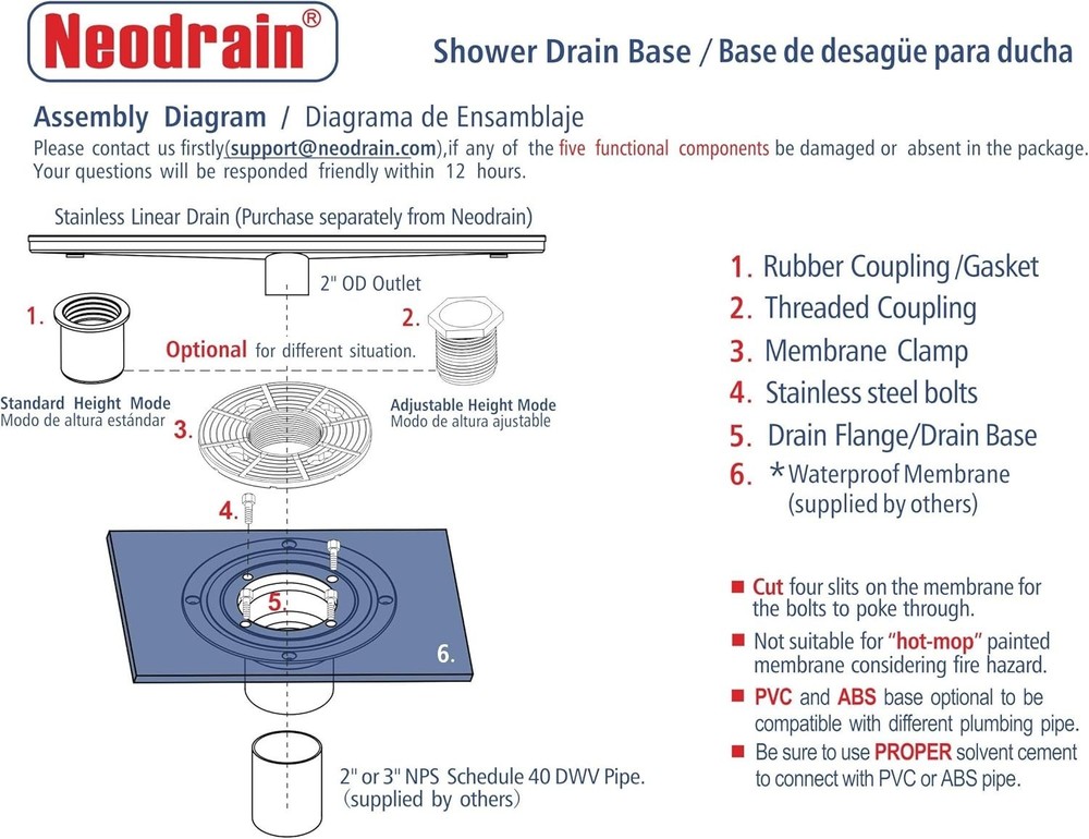 Versatile 2" PVC Drain Base Kit - Ideal for Square & Linear Shower Installations