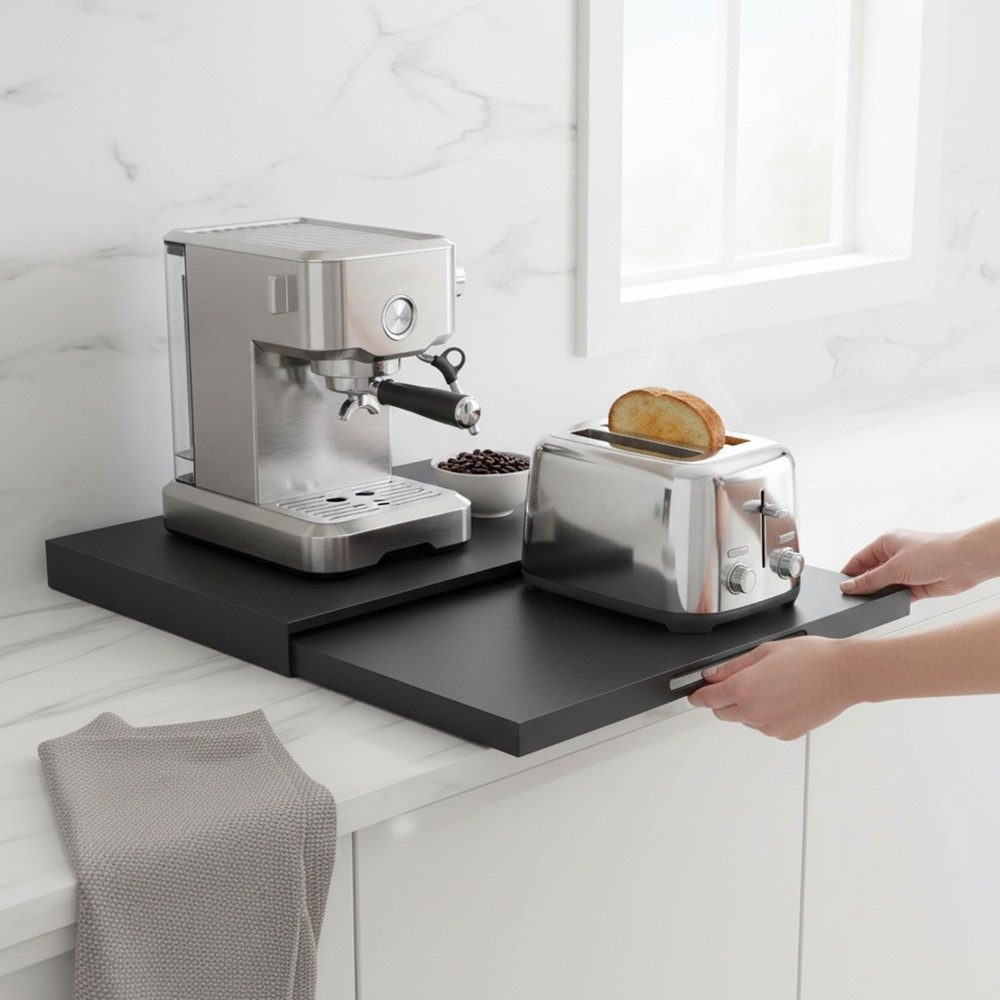 Microwave Stand with Pull-Out Shelf, Countertop Organizer for Compact Microwaves