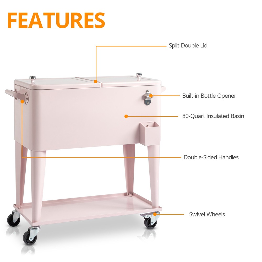 80QT Pink Patio Rolling Cooler