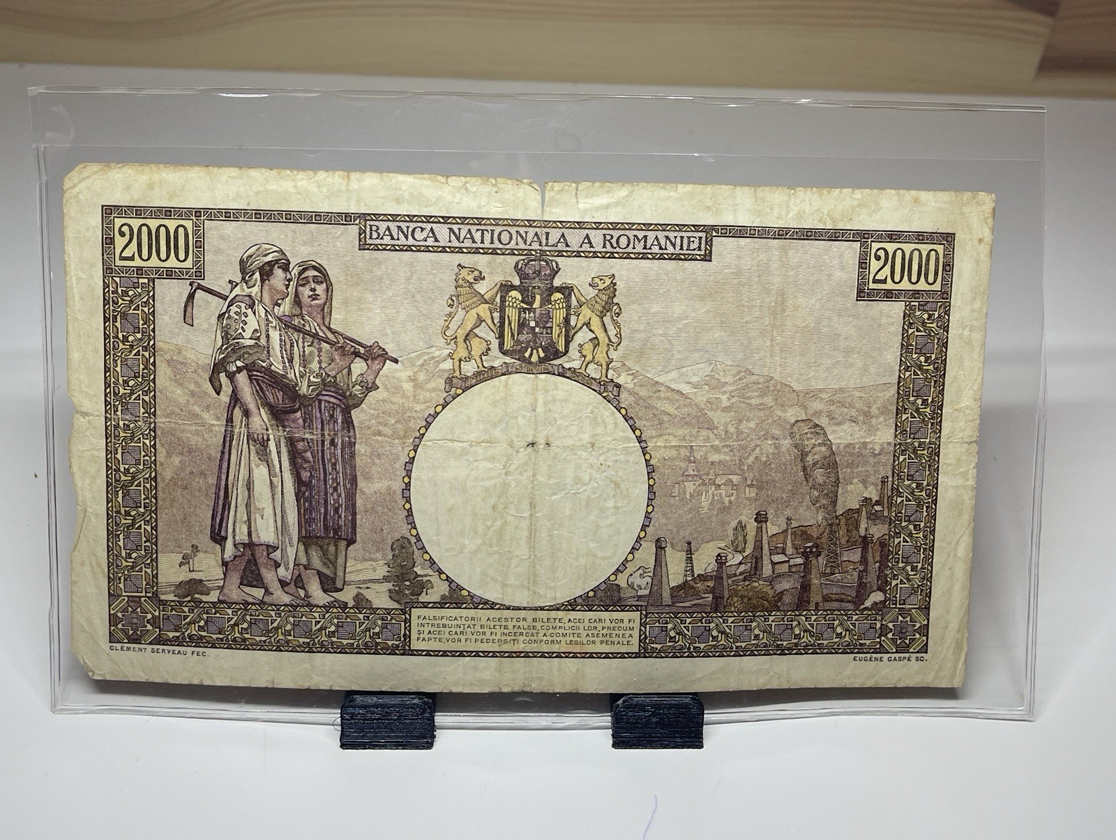 1941 Romania 2000 Lei Banknote P-53Woman Nursing Circulated VG/F WWII Era