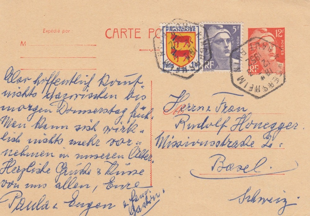 1952: postcard Gersheim to Basel