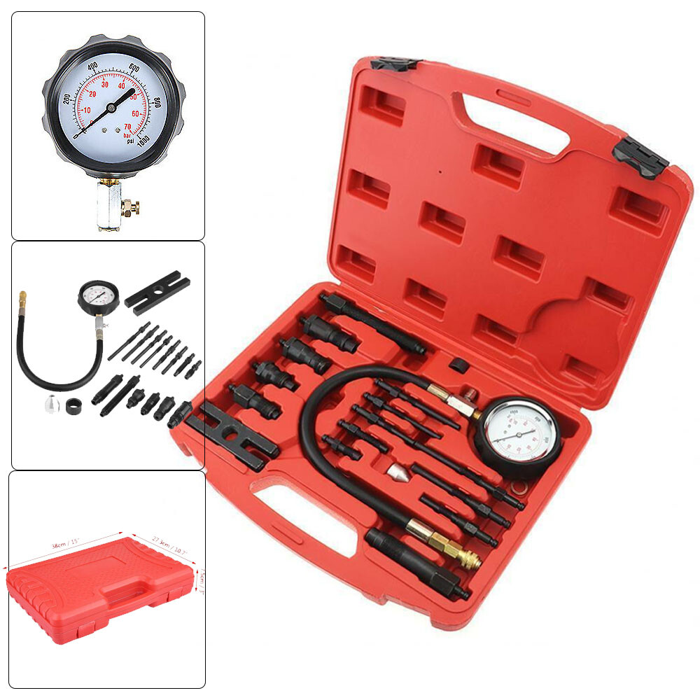16Pcs Diesel Engine Cylinder Compression Gauge Tester Pressure Test Tool Kit