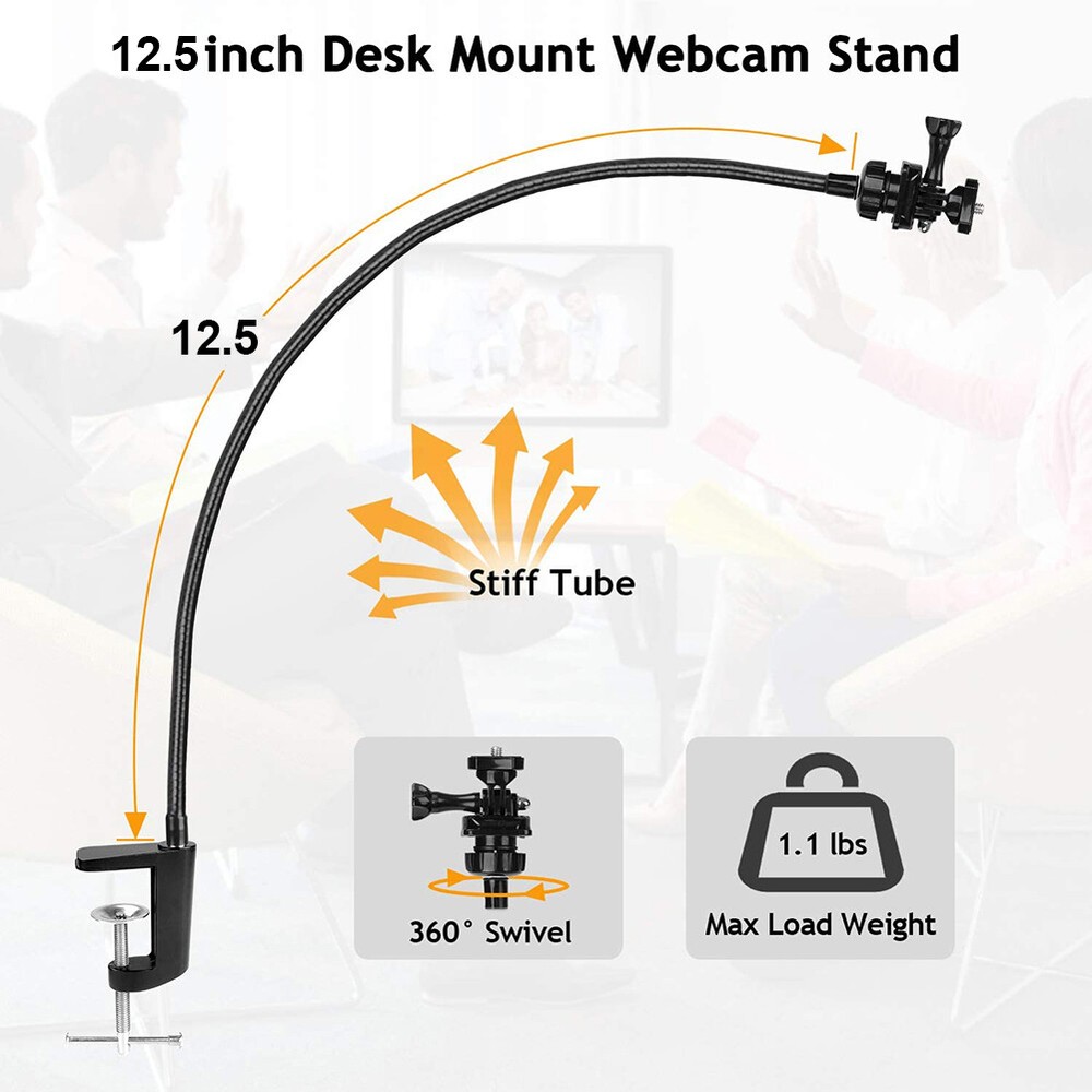 Black Flexible Webcam Stand Enhanced Durable Desk Camera Clamp Bracket Holder