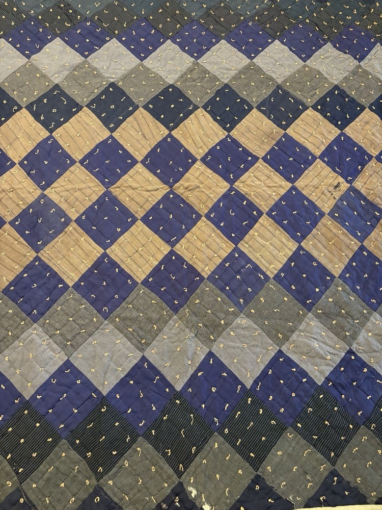 Antique Quilt Handmade 70 X 71 Patchwork Diamond Design Rustic
