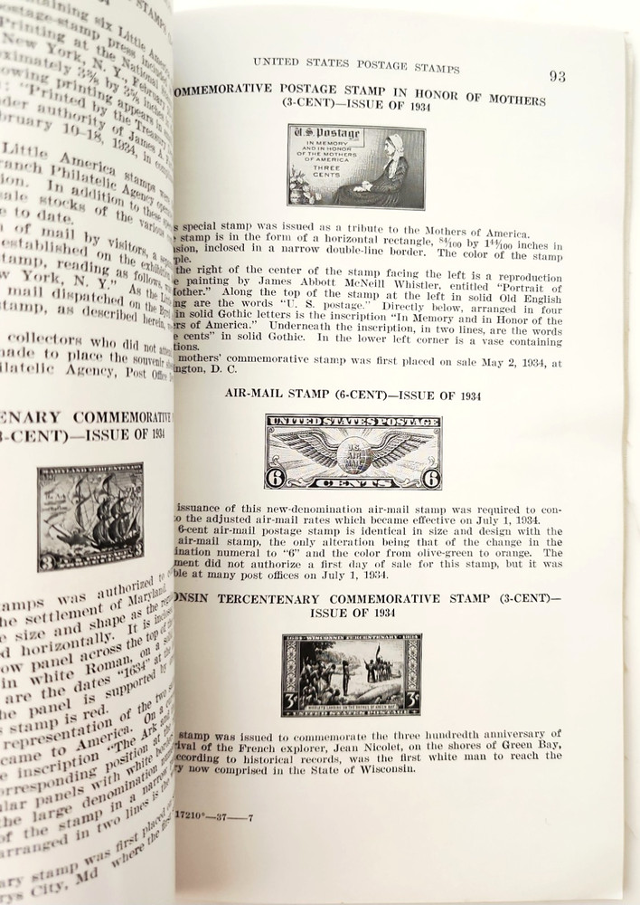 1937 United States Postage Stamps Description Post Office Dept Guide Vintage PB