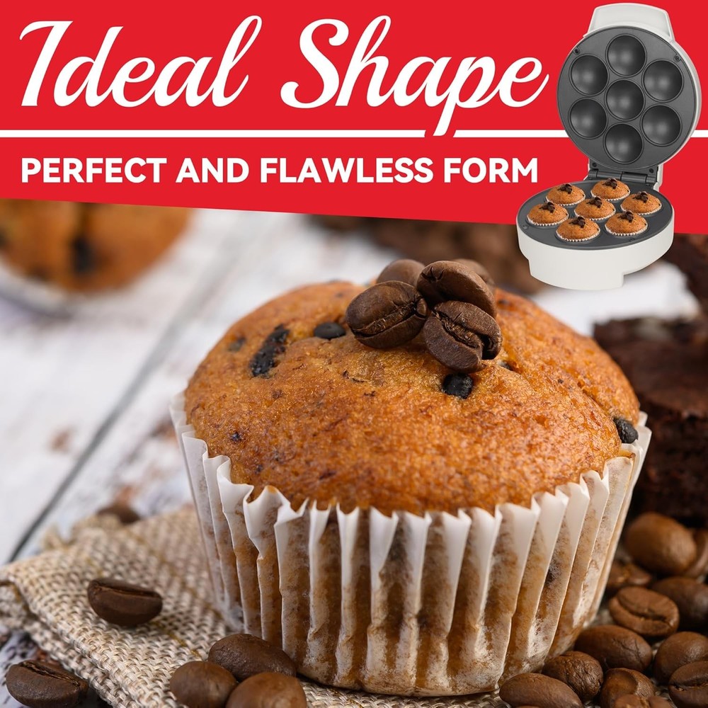Mini Cupcake Maker 7 Count Muffin Brownie Baker Nonstick Compact