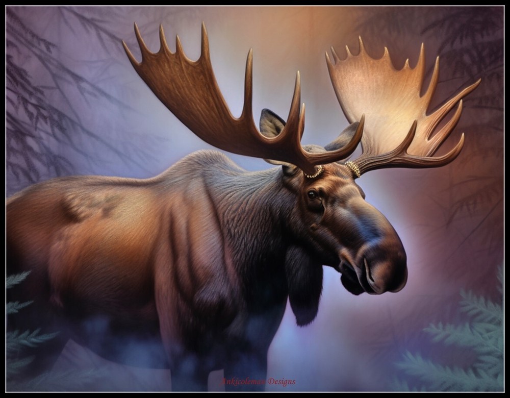Moose in Mist 2 - Chart Counted Cross Stitch Pattern Needlework DMC