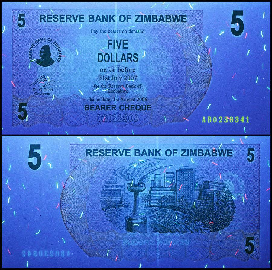 Zimbabwe 5 Dollars Bearer Cheque, 2006, P-38, UNC X 100 PCS Bundle Pack