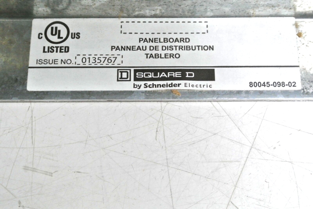 Square D Panel Box 120/240V 1Ph 3W 60Hz 100A