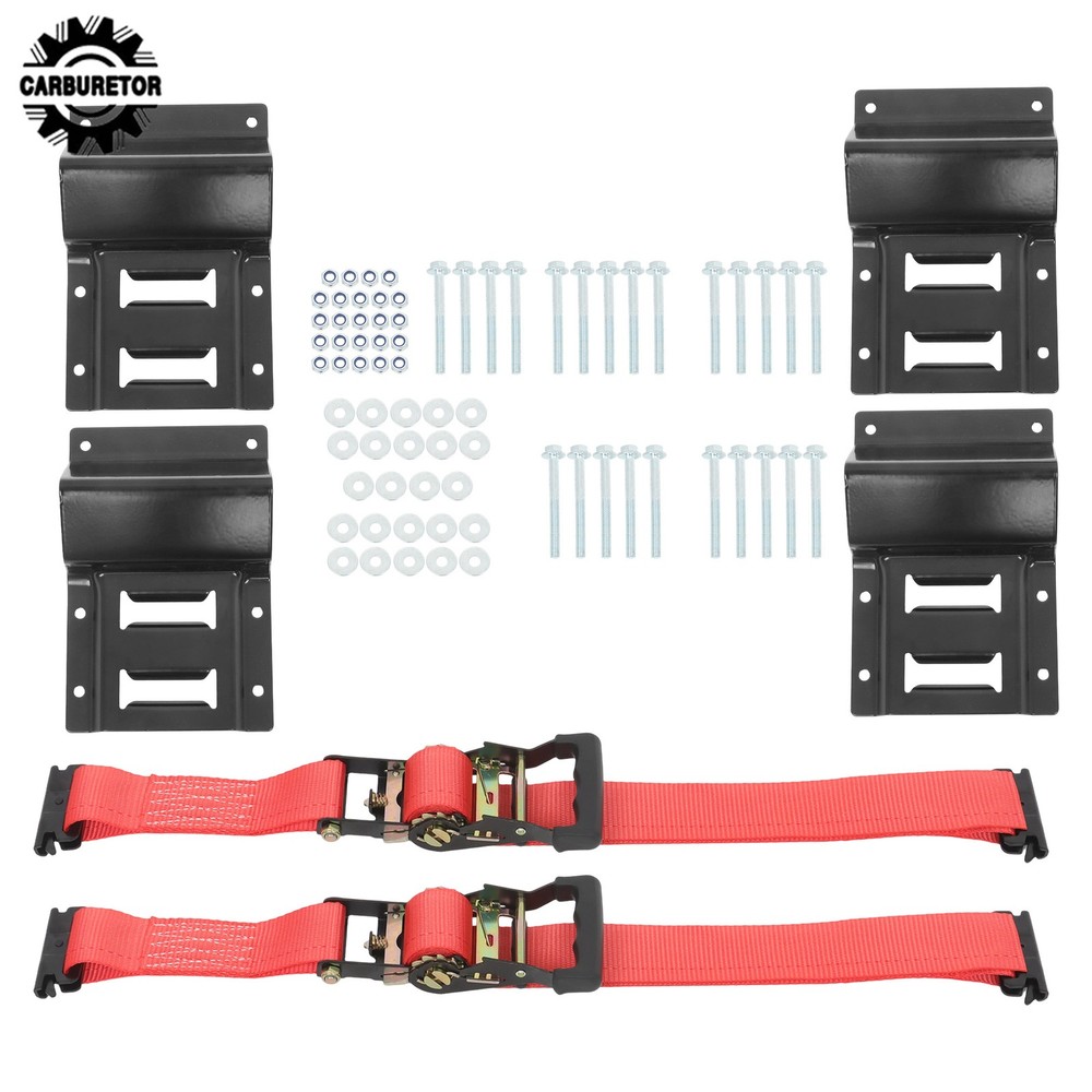 For Trailers Black E Track Wheel Chock Set & 6' Red Ratchet Straps Polyester