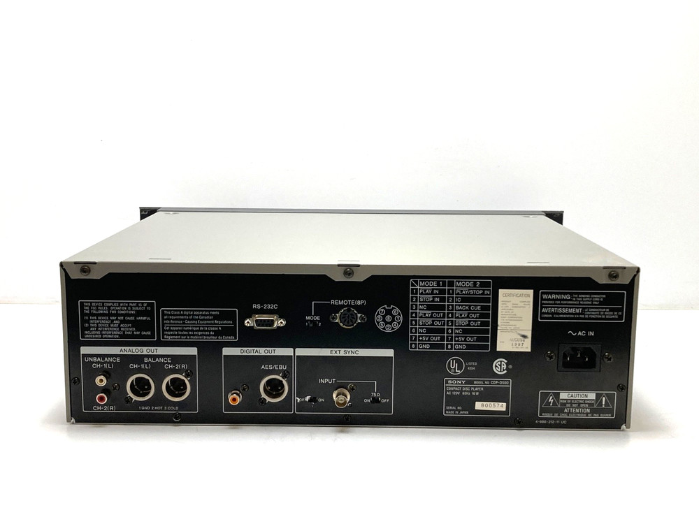 SONY CDP-D500 Rack Mount Studio Professional CD Player - LOCAL PICK UP ONLY