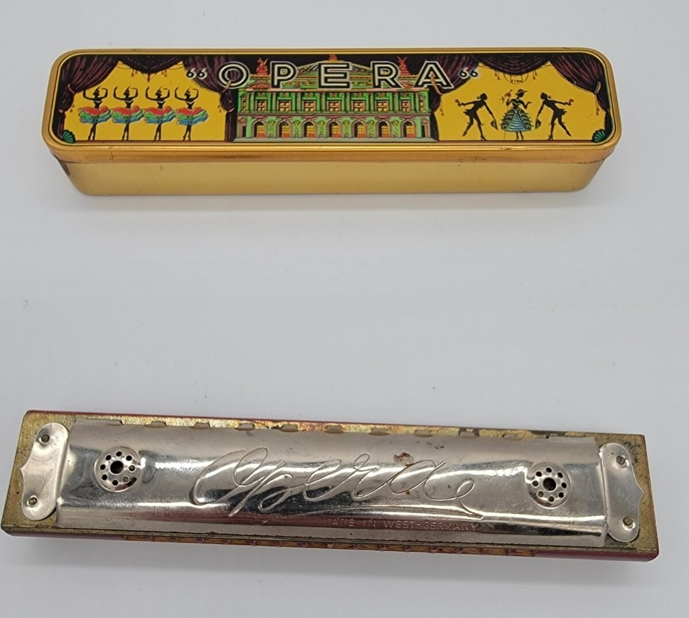 Vintage Opera Brand Harmonica With Original Tin Box